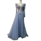 Luxury Muslim Gold Mermaid Beaded Dubai Evening Dresses with Overskirt LA72206