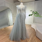 Luxury Muslim Gold Mermaid Beaded Dubai Evening Dresses with Overskirt LA72206
