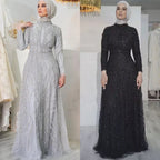 Zum Verkauf keine Rückgabe keine Rückerstattung Muslim Gold Meerjungfrau Elegante Luxus Abendkleider Kleider High Neck Perlen 2025 Für Frauen Party LA71682 