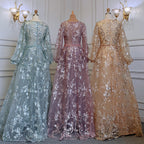 Muslimischen Gold Meerjungfrau Elegante Puffärmeln V-ausschnitt Luxus Perlen Abendkleider Kleider 2025 Für Frauen Party LA71761 