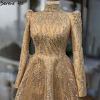 Vestidos de noche musulmanes con cuentas y brillo dorado hasta los tobillos, corte A, para mujer, fiesta, LA70996 