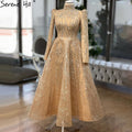 Vestidos de noche musulmanes con cuentas y brillo dorado hasta los tobillos, corte A, para mujer, fiesta, LA70996 