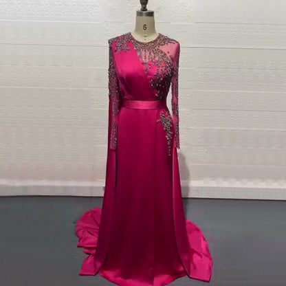 Muslim Grape Purple Luxury Evening Dresses Gowns 2025 High Split Satin For Women Party LA71456