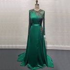 Muslim Grape Purple Luxury Evening Dresses Gowns 2025 High Split Satin For Women Party LA71456