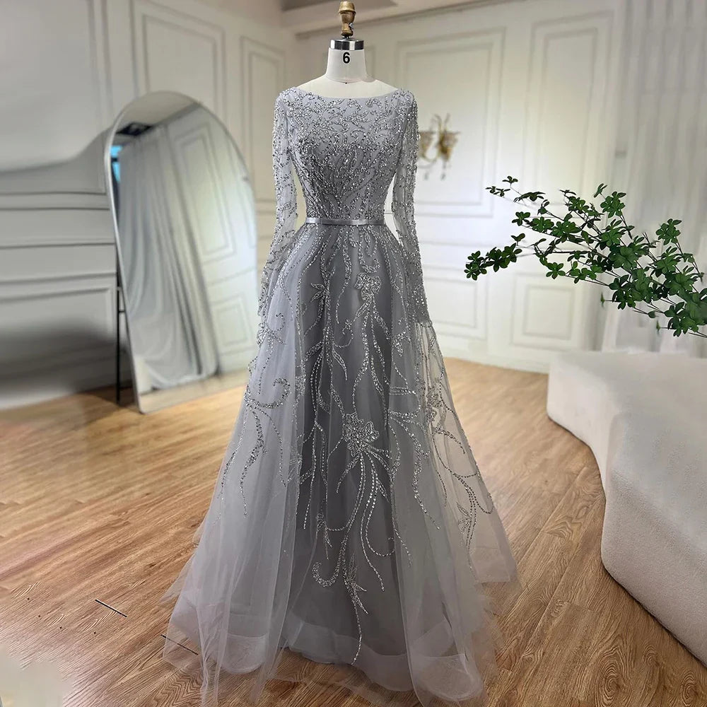 Muslim Nude A Line Evening Luxury Dubai Dresses Gowns Beaded 2025 For Woman Wedding Party LA71596A