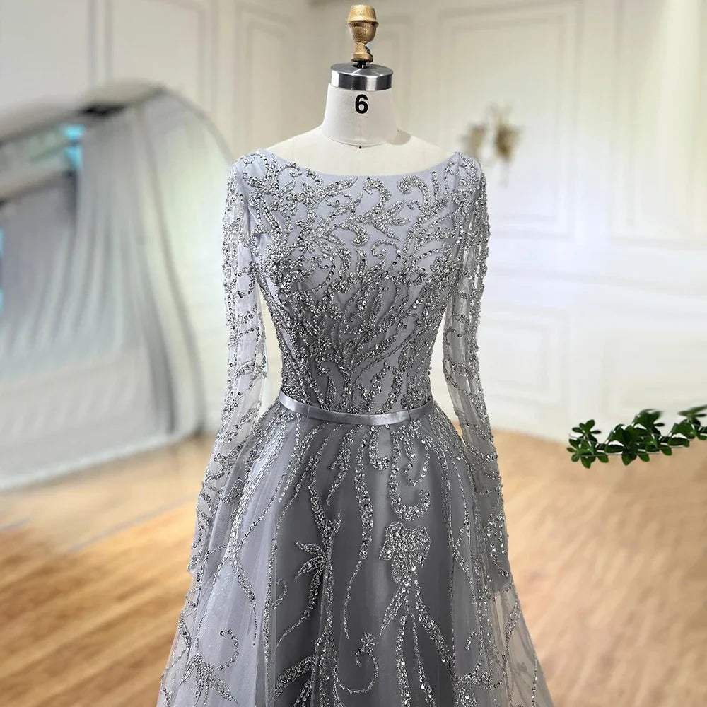Muslim Nude A Line Evening Luxury Dubai Dresses Gowns Beaded 2025 For Woman Wedding Party LA71596A