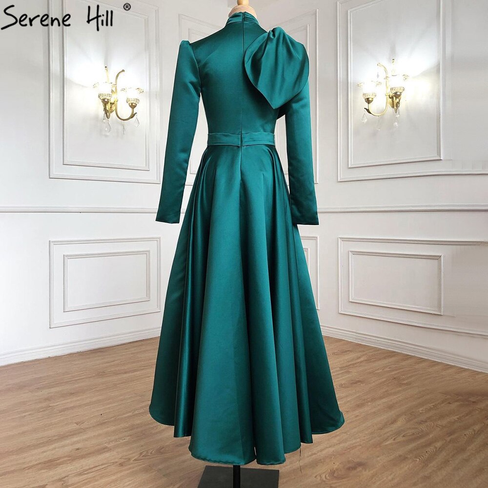 Muslimischen Grün A-linie Abendkleider Kleider 2025 Perlen Satin Für Frauen Hochzeit Party LA71115 