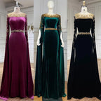 Muslimischen Grün Cape Ärmeln Abendkleider Kleider 2025 Perlen Elegante Meerjungfrau Velours für Frauen Party LA71452 