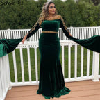 Muslimischen Grün Cape Ärmeln Abendkleider Kleider 2025 Perlen Elegante Meerjungfrau Velours für Frauen Party LA71452 