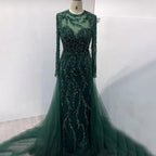 Muslim Green Elegant Mermaid Lace Beaded Luxury Long Evening Dresses Gowns For Women Wedding Party 2025 LA71653L