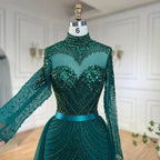 Muslim Green Elegant Mermaid Luxury Lace Beaded Arabic Evening Dresses Gowns For Women Wedding Party 2025 LA71913