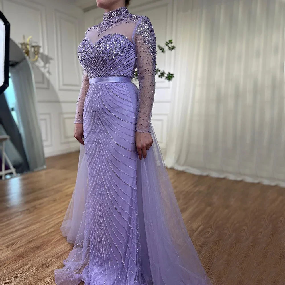 Muslim Green Elegant Mermaid Luxury Lace Beaded Arabic Evening Dresses Gowns For Women Wedding Party 2025 LA71913