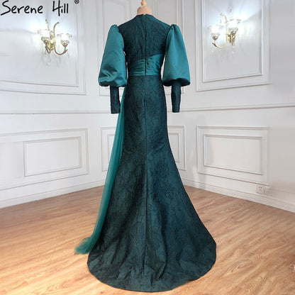 Muslim Green Lantern Sleeves  Evening Dresses Gowns 2025 Mermaid Elegant For Women Party LA71160