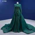 Vestido de novia musulmán de sirena verde con falda desmontable y encaje con cuentas, 2025, alta gama, hecho a medida, HM67496 