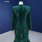 Vestido de novia musulmán de sirena verde con falda desmontable y encaje con cuentas, 2025, alta gama, hecho a medida, HM67496 
