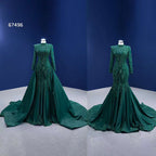 Vestido de novia musulmán de sirena verde con falda desmontable y encaje con cuentas, 2025, alta gama, hecho a medida, HM67496 