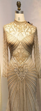 Muslimische grüne Meerjungfrau, elegantes High-Neck-Luxus-Abendkleid mit Perlen, Kleider 2025. Jetzt neu: LA71776 