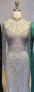 Muslimische grüne Meerjungfrau, elegantes High-Neck-Luxus-Abendkleid mit Perlen, Kleider 2025. Jetzt neu: LA71776 