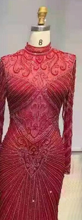 Muslimische grüne Meerjungfrau, elegantes High-Neck-Luxus-Abendkleid mit Perlen, Kleider 2025. Jetzt neu: LA71776 