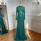 Vestido de noche musulmán verde sirena, elegante, de cuello alto, de lujo, con cuentas, para mujer, fiesta, LA71776 