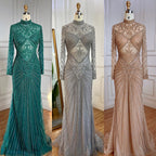 Vestido de noche musulmán verde sirena, elegante, de cuello alto, de lujo, con cuentas, para mujer, fiesta, LA71776 