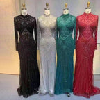 Vestido de noche musulmán verde sirena, elegante, de cuello alto, de lujo, con cuentas, para mujer, fiesta, LA71776 