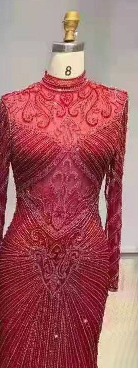 Vestido de noche musulmán verde sirena, elegante, de cuello alto, de lujo, con cuentas, para mujer, fiesta, LA71776 
