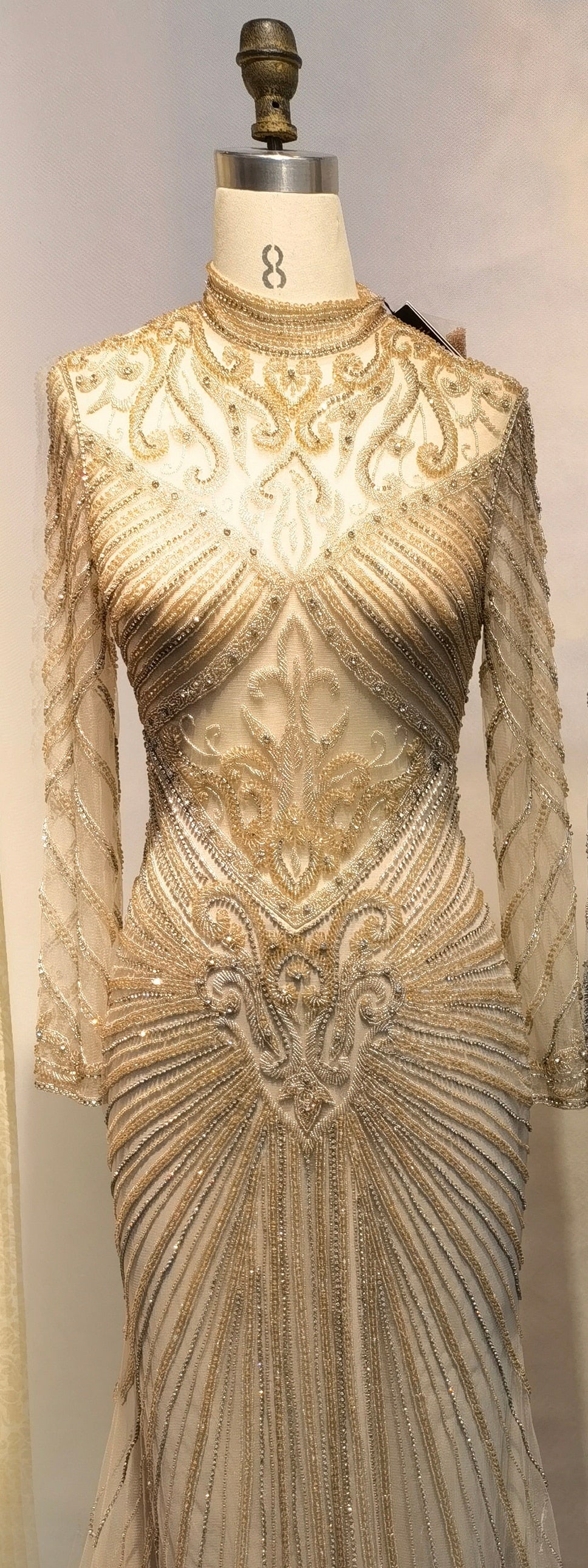 Vestido de noche musulmán verde sirena, elegante, de cuello alto, de lujo, con cuentas, para mujer, fiesta, LA71776 