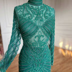 Vestido de noche musulmán verde sirena, elegante, de cuello alto, de lujo, con cuentas, para mujer, fiesta, LA71776 