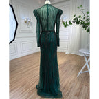 Muslimischen Grüne Meerjungfrau Elegante Luxus Perlen Arabisch Lange Abendkleider Kleider Für Frauen Hochzeit Party 2025 LA72134 