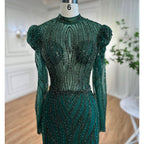 Muslimischen Grüne Meerjungfrau Elegante Luxus Perlen Arabisch Lange Abendkleider Kleider Für Frauen Hochzeit Party 2025 LA72134 