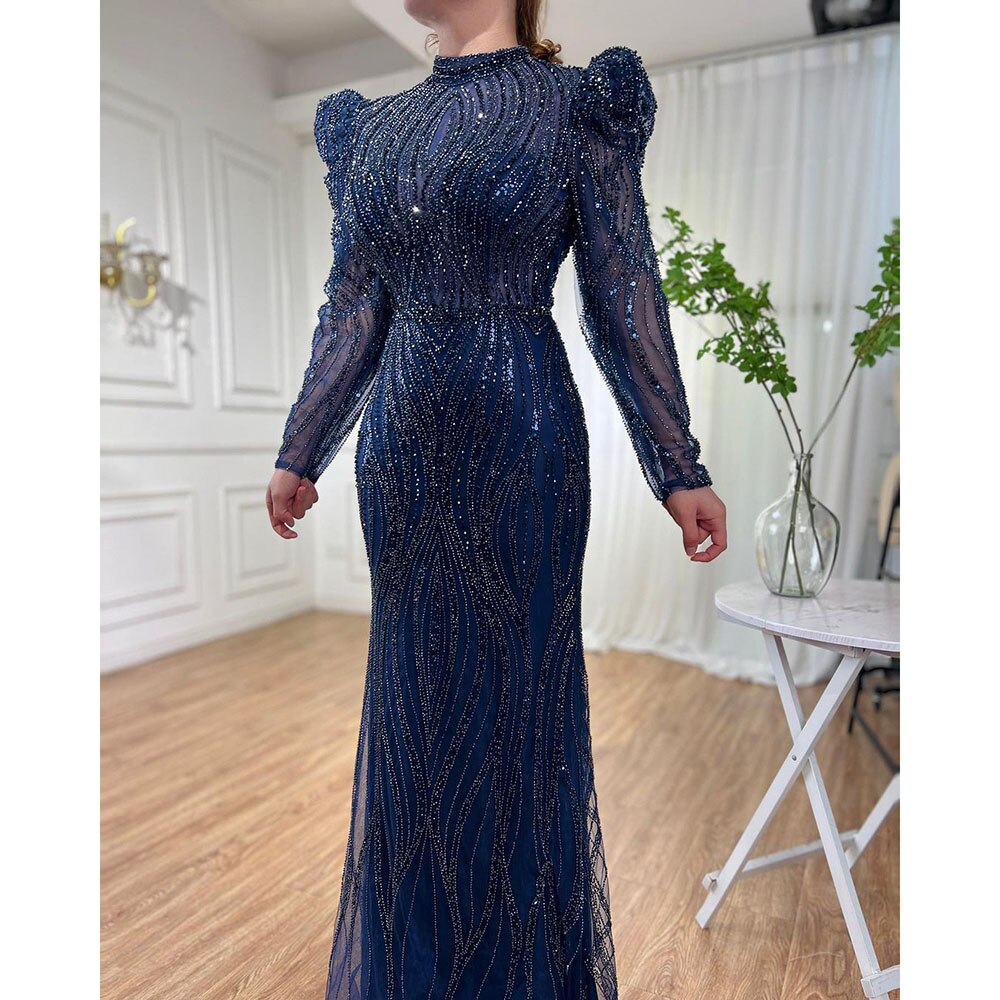 Muslimischen Grüne Meerjungfrau Elegante Luxus Perlen Arabisch Lange Abendkleider Kleider Für Frauen Hochzeit Party 2025 LA72134 