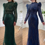 Muslimischen Grüne Meerjungfrau Elegante Luxus Perlen Arabisch Lange Abendkleider Kleider Für Frauen Hochzeit Party 2025 LA72134 