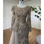 Elegante vestido de noche musulmán de sirena verde con encaje sexy y cuentas, de lujo, para mujer, para fiesta 2025 LA72123 