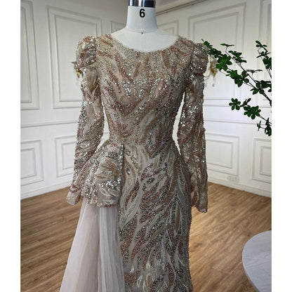 Muslim Green Mermaid Elegant With Oversk Sexy Lace Beaded Luxury Evening Dresses Gowns For Women Party 2025 LA72123