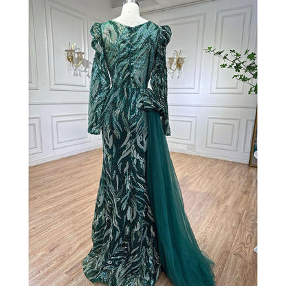 Muslim Green Mermaid Elegant With Oversk Sexy Lace Beaded Luxury Evening Dresses Gowns For Women Party 2025 LA72123