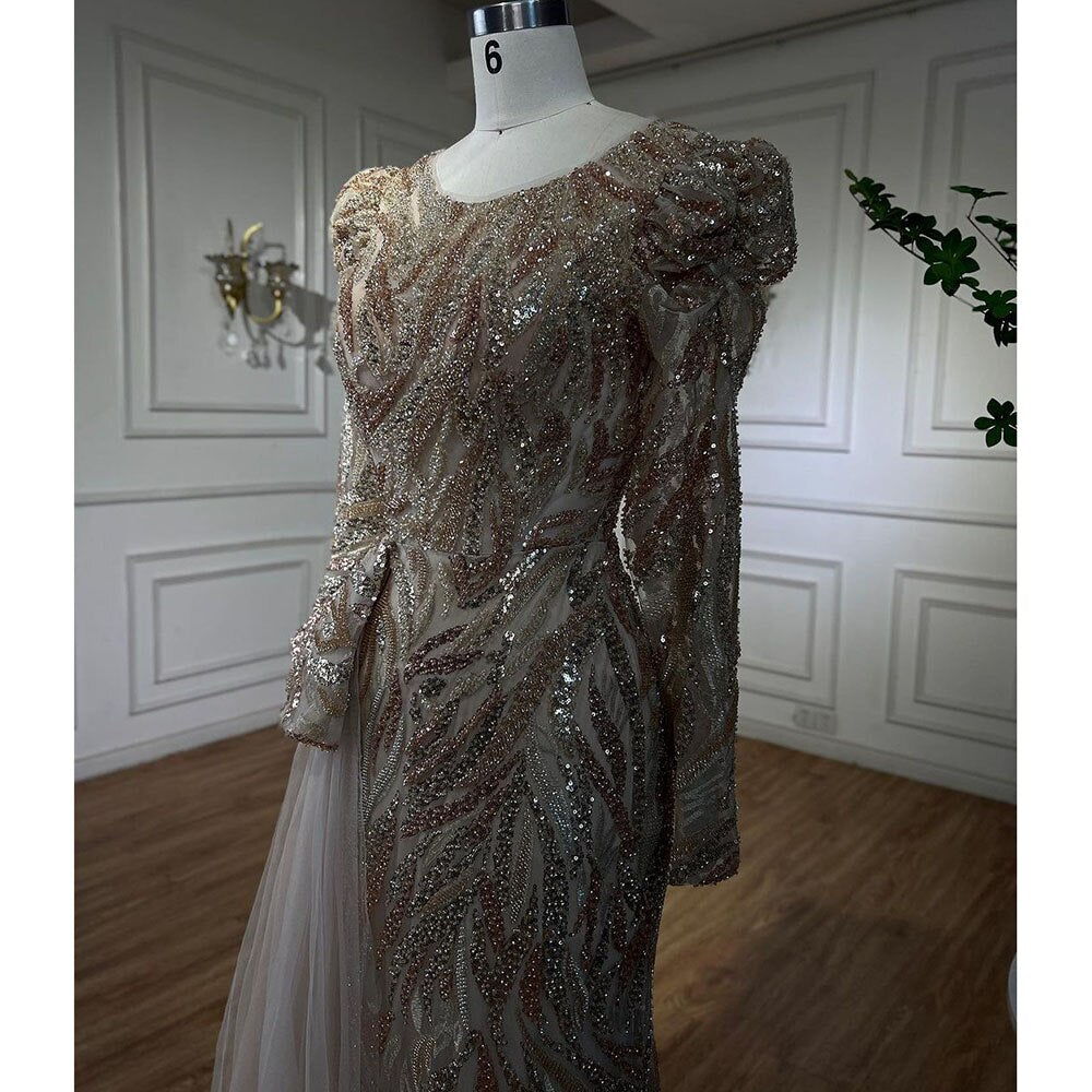 Elegante vestido de noche musulmán de sirena verde con encaje sexy y cuentas, de lujo, para mujer, para fiesta 2025 LA72123 