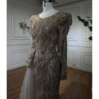 Elegante vestido de noche musulmán de sirena verde con encaje sexy y cuentas, de lujo, para mujer, para fiesta 2025 LA72123 