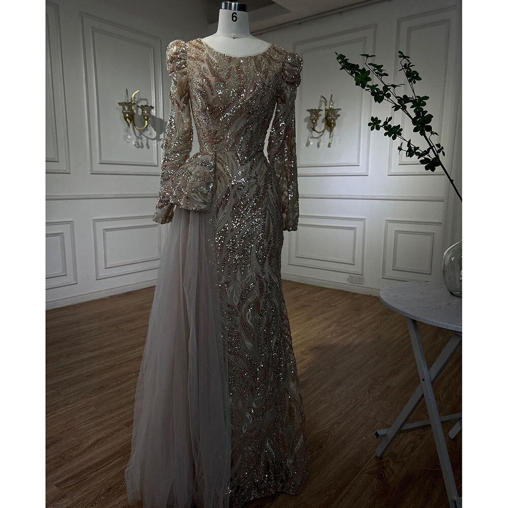 Elegante vestido de noche musulmán de sirena verde con encaje sexy y cuentas, de lujo, para mujer, para fiesta 2025 LA72123 