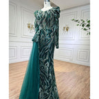 Elegante vestido de noche musulmán de sirena verde con encaje sexy y cuentas, de lujo, para mujer, para fiesta 2025 LA72123 
