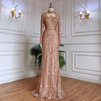 Muslim Green Mermaid Lace Beaded Crystal Luxury Dubai Evening Dresses Gowns For Women Wedding Party 2025 LA71983