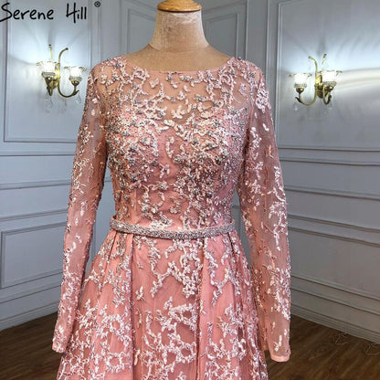 Muslim Grey A-Line Evening Dresses Gowns 2025 Lace Beaded Luxury For Woman Wedding Party LA71211