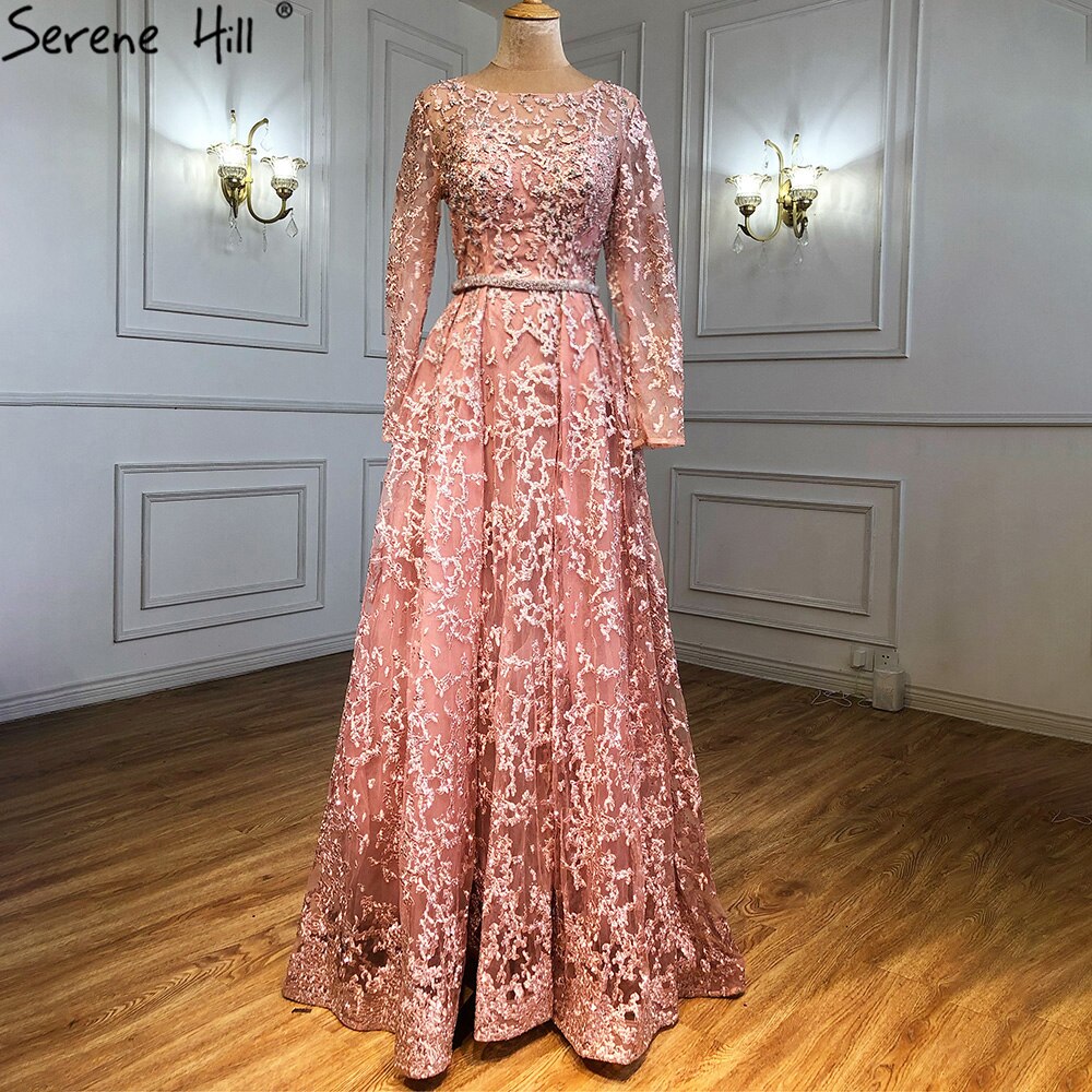 Vestidos de noche musulmanes grises de corte A, 2025, con encaje y cuentas, de lujo, para mujer, para fiesta de bodas LA71211 