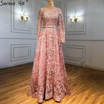 Muslim Grey A-Line Evening Dresses Gowns 2025 Lace Beaded Luxury For Woman Wedding Party LA71211