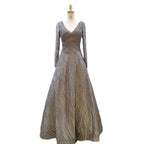 Vestido de noche musulmán gris, corte A, sexy, escote en V, de lujo, con cuentas, para mujer, fiesta 2025, LA71802 