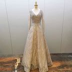 Vestido de noche musulmán gris, corte A, sexy, escote en V, de lujo, con cuentas, para mujer, fiesta 2025, LA71802 