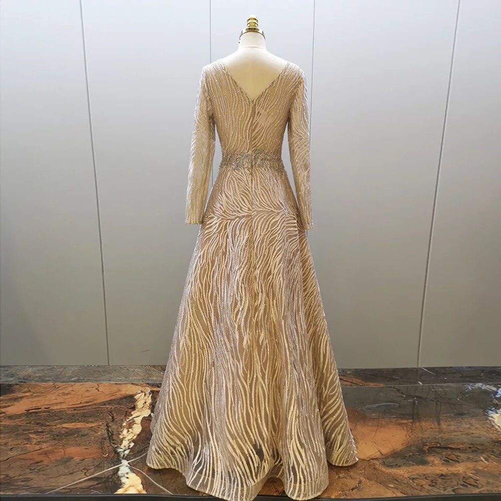 Vestido de noche musulmán gris, corte A, sexy, escote en V, de lujo, con cuentas, para mujer, fiesta 2025, LA71802 