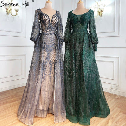 Muslim Grey Luxury Beading With Train   Mermaid Evening Dresses Gowns 2025 For Woman Party  LA71056