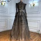 Muslim Grey Elegant Evening Dresses Long 2025 A-Line Beaded Wedding Party Gowns For Woman LA71126