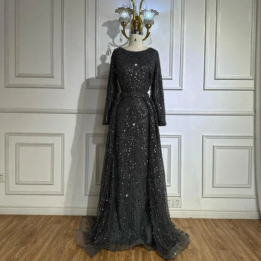 Muslim Grey Mermaid Pearls Beaded Evening Dresses Gowns For Formal Occasion LA72032H  2025